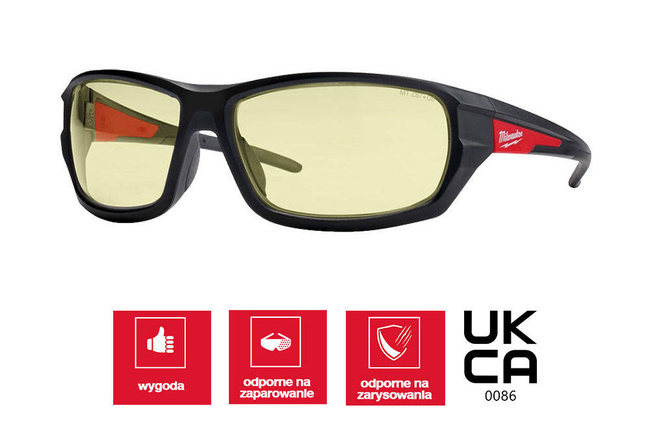 Okulary ochronne PREMIUM Safety Glasses w kolorze żółtym Milwaukee